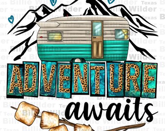 Abenteuer erwartet png Sublimation Design download, Camping van png, glücklich Camper png, Camp Life png, Sublimate designs download