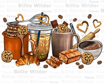 Cookie coffee cups png sublimation design download, coffee cups png, cookie png, coffee love png, sublimate designs download