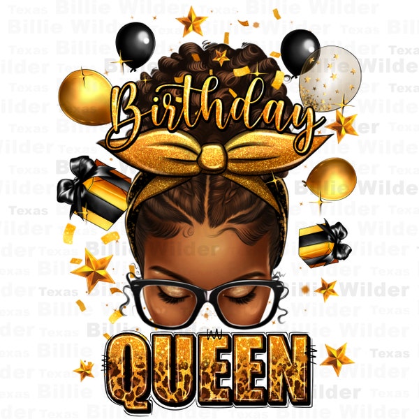 Birthday queen afro messy bun png sublimation design download, birthday party png, afro woman png, sublimate designs download