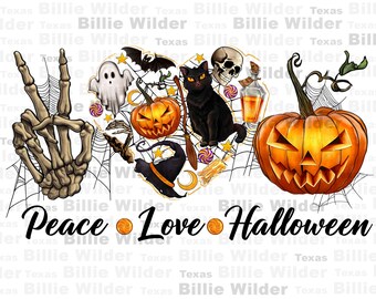 Peace love Halloween png sublimation design download, Happy Halloween png, spooky season png, trick or treat png, sublimate designs download
