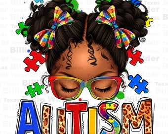 Autism afro girl png sublimation design download, Autism Awareness png, Autism life png, western Autism png, sublimate designs download