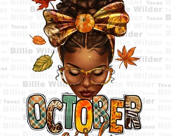 Afro october girl messy bun png sublimation design download, Thankful girl png,Messy bun png,October girl png, sublimate designs download