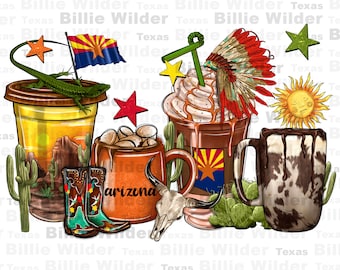 Arizona coffee cups png sublimation design download, coffee cups png, western Arizona png, coffee love png, sublimate designs download