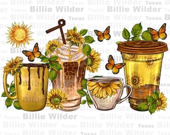 Sunflowers coffee cups png sublimation design download, coffee cups png, leopard coffee cups png, coffee love png, sublimate download