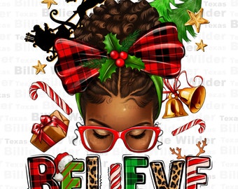 Christmas believe afro messy bun png sublimation design download, Messy bun png, Christmas png, afro woman png, sublimate designs download