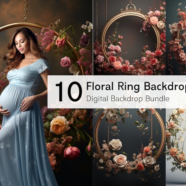 Floral Ring Digital Backdrops , Flower Ring Overlays, Hanging Floral Hoop Digital Backdrop Overlay, Maternity Digital Backdrop for Photoshop