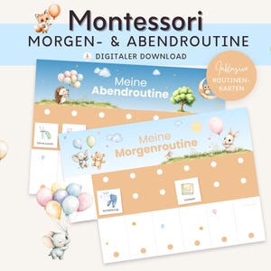 Rotina matinal e noturna Montessori para crianças, plano de rotina de animais de balão, cartões de rotina diária, quadro de brinquedos Montessori para quarto infantil