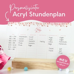 Personalisierter Stundenplan BLUMEN mit Name für Schulkind, Geschenk Einschulung, Einschulungsgeschenk Idee abwischbar Acrylglas Schulanfang