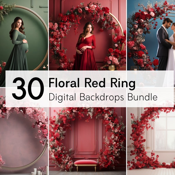 30 Floral Red Ring Digital Backdrops Red Floral Hoop Backdrops Maternity Digital Backdrops Romantic Flower Overlays Valentine's Day Png