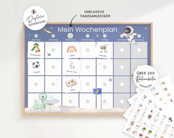 Weekly planner for children with routine cards, children's weekly planner alien space theme, Montessori printable PDF, back-to-school gift idea