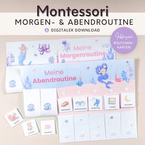 Rotina matinal e noturna para crianças sereia, plano de rotina com cartões de rotina para imprimir para crianças, planejador semanal Montessori Board