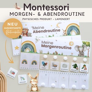 Boho Morgenroutine und Abend Montessori für Kinder TIERE BOHO, Routineplan mit Routinekarten für Alltag, Kinderzimmer Deko Affirmation