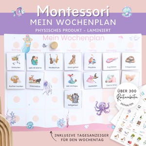 Montessori rosa Meerjungfrau Wochenplan für Kinder, Routineplan mit Routinekarten, Montessori Board Kinderzimmer, Montessori Spielzeug