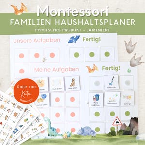 Montessori Haushaltsplan für Kinder und Eltern Dinosaurier, To-do-Liste Haushalt, Aufgabenplan Putzplan Wochenplan, Familien Planer Haushalt