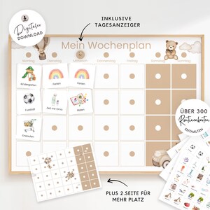 Plano semanal para criança com cartões de rotina, plano semanal infantil urso de pelúcia Boho, Montessori para IMPRIMIR, pôster para quarto infantil, rotina para crianças