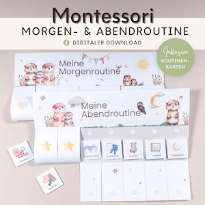 Rotina matinal e noturna para crianças animais lontra, plano de rotina com cartões de rotina para imprimir para crianças, quadro Montessori quarto infantil