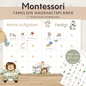 Plano doméstico para crianças Safari, lista de tarefas para casa, Montessori para IMPRIMIR, plano de tarefas, plano de limpeza, organização familiar planejador