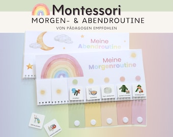 Morgenroutine und Abendroutine für Kinder REGENBOGEN, Routineplan mit Routinekarten laminiert, Montessori Spielzeug Kindergarten Kita