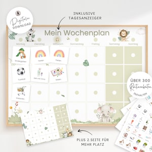 Wochenplan für Kind mit Routinenkarten, Kinder Wochenplan Safari, Montessori zum AUSDRUCKEN, Kinderzimmer Poster Idee, Einschulung Schulkind