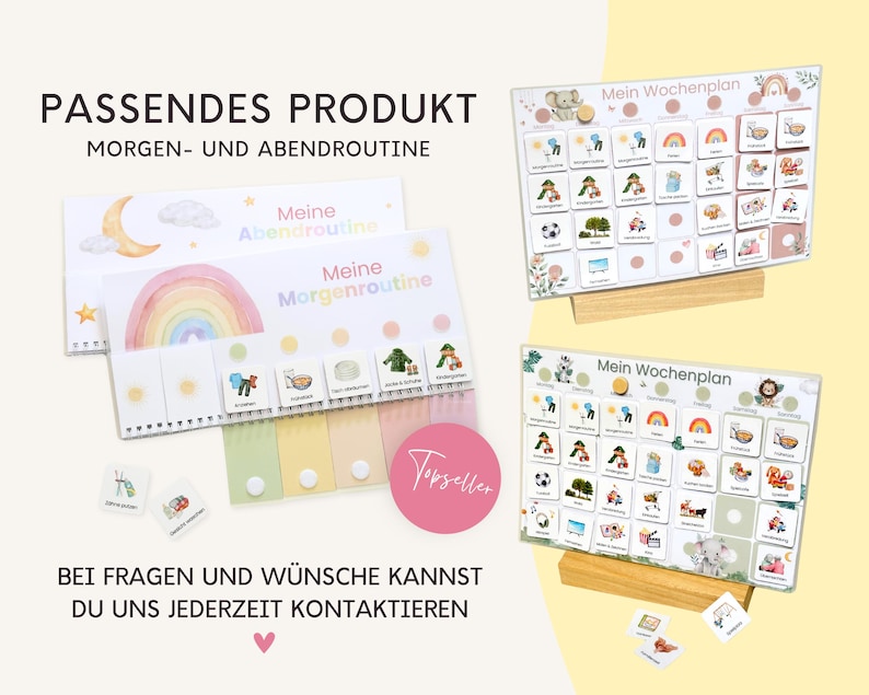 Passende Produkte: Montessori Morgenroutine und Abendroutine Routineplaner mit Routinekarten, Topseller im Regenbogen Design