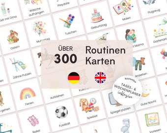 Routine Cards Weekly Planner for Kids, Daily Routine Cards, Weekly Routine Cards for Children, English and German Routine Chart Cards