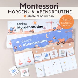 Rotina matinal e vespertina para crianças escavadeira, plano de rotina com cartões de rotina para imprimir para crianças, decoração de quadro Montessori, planejador semanal