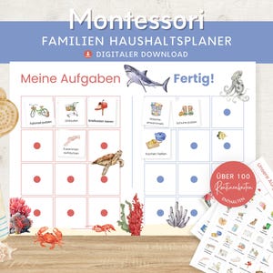 Plano familiar para crianças e pais, lista de tarefas para a casa, Montessori para IMPRIMIR, plano de tarefas, plano de limpeza, organização do planejador familiar