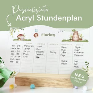 Personalisierter Stundenplan WALDTIERE mit Name Schulkind , Geschenk Einschulung, Einschulungsgeschenk, Abwischbar Acrylglas Schulanfang