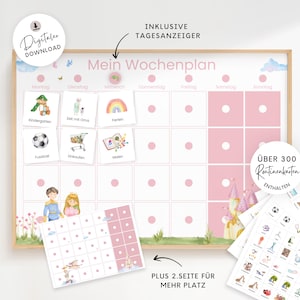Plano semanal para criança com cartões de rotina, plano semanal infantil princesa, Montessori para IMPRIMIR, cartaz de quarto infantil, matrícula escolar escolar infantil
