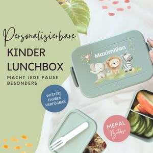 MEPAL Brotdose personalisiert für Kinder, Lunchbox mit Name Safari Löwe, Kindergarten & Schulanfang, personalisierte Geschenkidee Kita