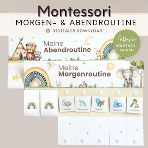 Rotina matinal e rotina noturna para crianças Boho, rotinas com cartões de rotina para imprimir, plano semanal de jardim de infância com brinquedos Montessori