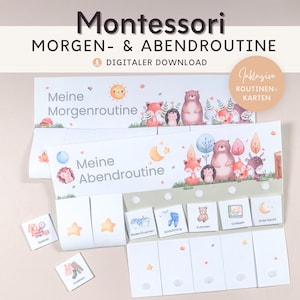 Rotina matinal e noturna Montessori para crianças animais da floresta, plano de rotina cartões de rotina diária, quadro de brinquedos Montessori quarto infantil