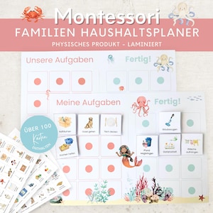 Montessori Haushaltsplan für Kinder und Eltern Meerjungfrau rot, To-do-Liste Haushalt, Aufgabenplan Putzplan Wochenplan, Familien Planer