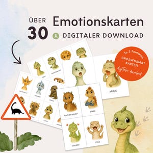 Tarjetas de sentimientos y emociones de dinosaurios para niños, sentimientos para niños, tarjetas de aprendizaje Montessori, comprensión y aprendizaje de emociones, descarga PDF