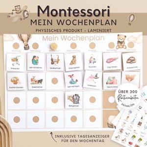 Montessori Teddybär Boho Mein Wochenplan für Kinder, Routineplan mit Routinekarten, Montessori Board Kinderzimmer, Montessori Spielzeug
