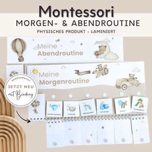 Morgenroutine und Abend Montessori für Kinder Teddybär,  Routineplan mit Routinekarten für Kinder, Wanddeko Kinderzimmer Poster