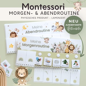 Morgenroutine und Abendroutine für Kinder SAFARI Tiere,  Routineplan mit Routinekarten laminiert, Montessori Spielzeug Kindergarten Kita