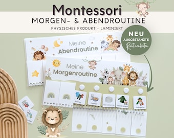 Morgenroutine und Abendroutine für Kinder SAFARI Tiere,  Routineplan mit Routinekarten laminiert, Montessori Spielzeug Kindergarten Kita