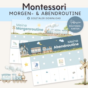 Rotina matinal e noturna Montessori para crianças, plano de rotina para trem, cartões de rotina diária, quadro de brinquedos Montessori, quarto infantil