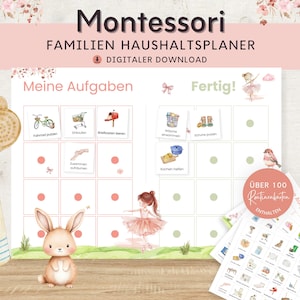 Plan de casa para niños bailarina, lista de tareas para el hogar, Montessori para IMPRIMIR, plan de tareas, plan de limpieza, planificador familiar de organización