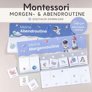 Morgenroutine und Abend Montessori Spielzeug für Kinder Alien Design,  Routineplan mit Routinekarten zum ausdrucken, Wanddeko Kinderzimmer