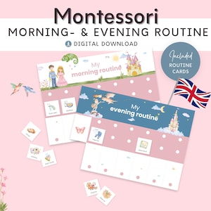 Tabla de rutinas para niños, Rutina matutina y vespertina para niños, Diseño de Rapunzel, Tabla de rutinas imprimible con tarjetas, Planificador semanal Montessori