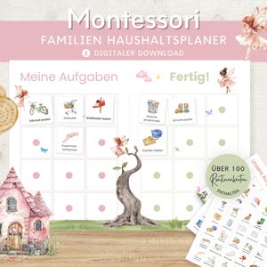 Plano doméstico para crianças Fairy Design, lista de tarefas para casa, Montessori para IMPRIMIR, plano de tarefas, plano de limpeza, organização familiar