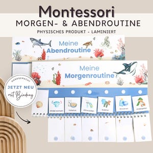 Morgenroutine und Abendroutine für Kinder Meer Hai,  Routineplan mit Routinekarten für Kinder, Montessori Board Kinderzimmer Deko Poster