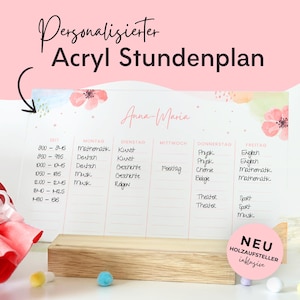 Personalisierter BLUMEN Stundenplan mit Name für Schulkind, Geschenk Einschulung Einschulungsgeschenk Idee, Abwischbar Acrylglas Schulanfang