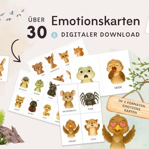 Waldtiere Gefühlskarten und Emotionskarten für Kinder, Gefühle Kinder, Montessori Lernkarten, Emotionen verstehen und lernen, PDF Download