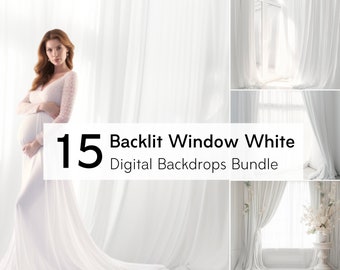 15 Backlit Window Digital Backdrops, White Room, Photoshop Overlays, Portrait Photo texture, Maternity, Pregnant Photography, white curtain