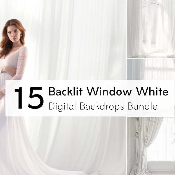 15 Backlit Window Digital Backdrops, White Room, Photoshop Overlays, Portrait Photo texture, Maternity, Pregnant Photography, white curtain