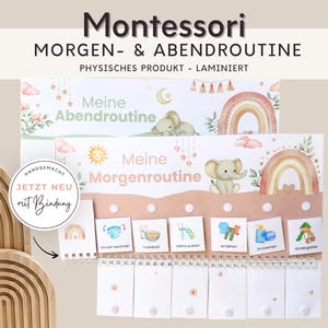 Morgenroutine und Abendroutine für Kinder Regenbogen rosa,  Routineplan mit Routinekarten laminiert, Montessori Spielzeug Kindergarten Kita
