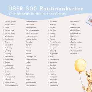 Liste aller enthaltenen Routinekarten Teil 2: Familie, Feste, Feiertage, Termine und weitere Aktivitäten für den Montessori Wochenplan